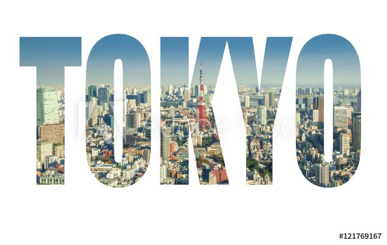 Bild på Word TOKYO over Skyline of Tokyo Cityscape with Tokyo Tower Japan